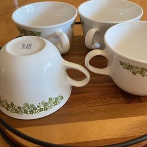 Corelle Vintage Tea Cup green flower trim 4 piece set